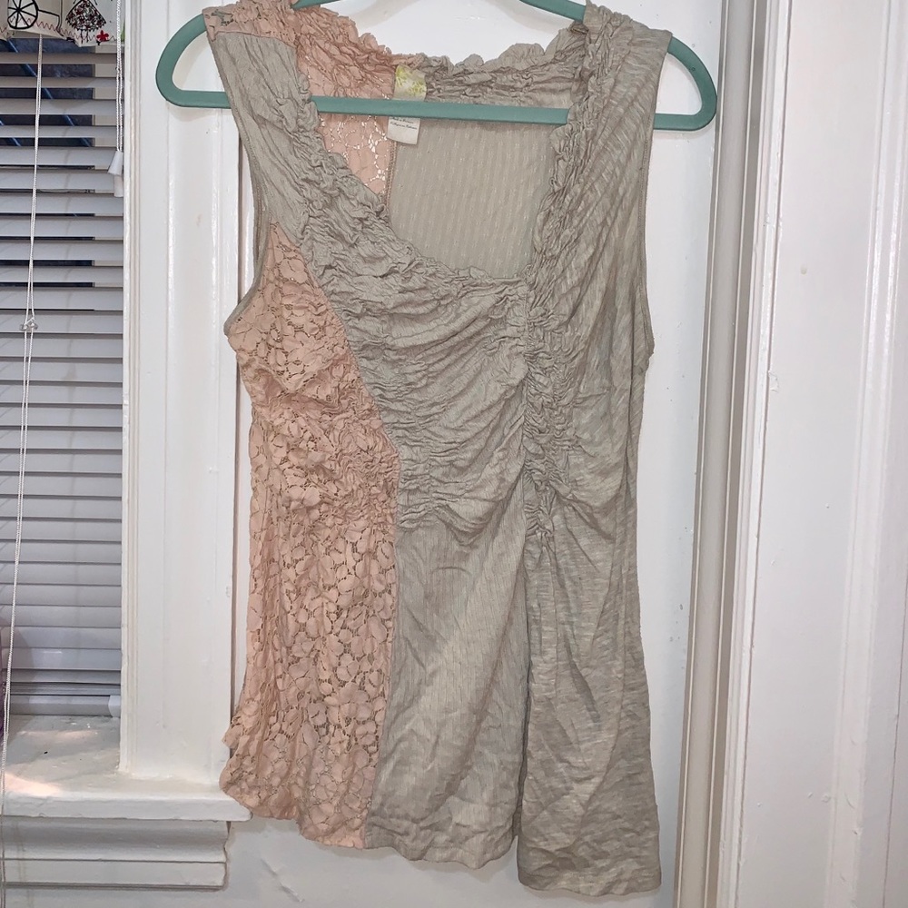 Boho Beige Tan Peach Stretchy Lace Top Size Large